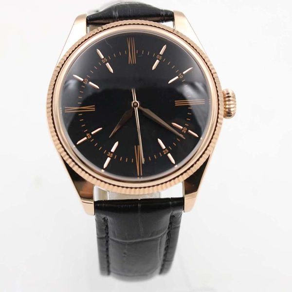 

dual time mechanical everose gold case leather strap 622832 mens watch watch black strap automatic mechaincal men watches date wristwatches, Slivery;brown