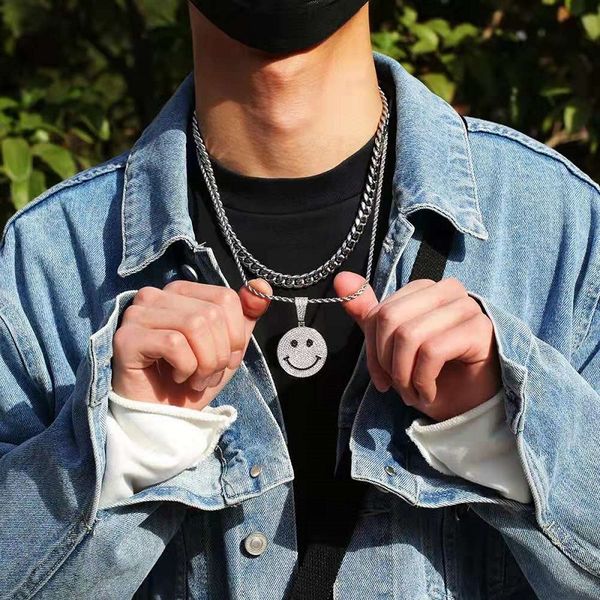 

iced out smile face pendant necklace for men luxury designer mens bling diamond emoji pendants silver zircon necklaces jewelry love gift