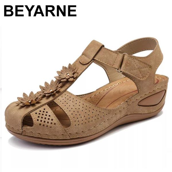 

beyarneplus size fashion flower summer sandals for women wedge beach shoes woman comfortable high heel shoes lightweight platfor, Black
