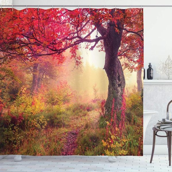 

shower curtains landscape curtain majestic with colorful autumn trees foggy forest ukraine image bathroom decor set hooks