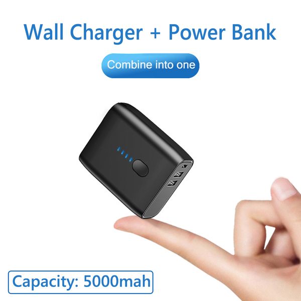 

5000mah power bank wall charger 2 in 1 portable polymer battery mini traveler lightweight power-bank for smartphone fast charge