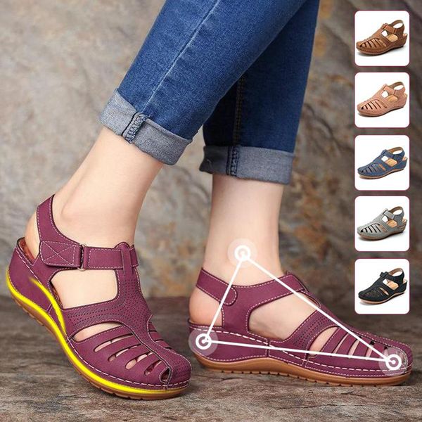 

2019 women comfy hook loop wedges walking sandals non-slip lightweight round head wedge comfortable sandals drop shipping cusion
