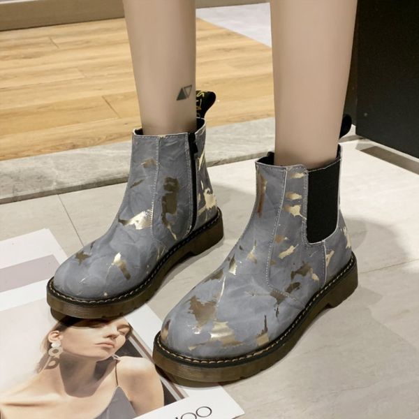 

women shoes winter print leather ankle boots female block mid heels graffiti casual black botas mujer feminina size 35-39