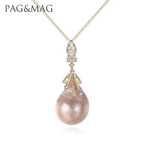 

pag&mag brand baroque style big multicolor natural freshwater pearl pendant 925 sterling silver pendant necklace for women gift