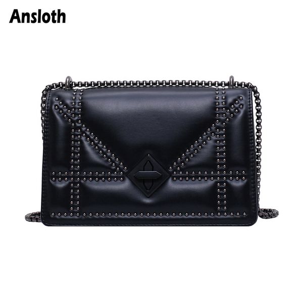 

ansloth new rivet design bags women crossbody bag pu leather shoulder bag female casual small famous flap fashion hps860