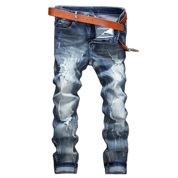 

fashion men jeans hole pants brand designer male jeans blue straight ripped trousers men hiphop distressed
