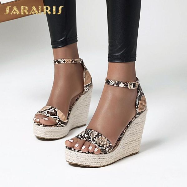 

sarairis fashion new large size 43 platform summer sandals woman shoes buckle strap wedge high heels party shoes women, Black