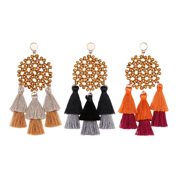 

vintage women beads hollow round tassel dangle ear stud earrings jewelry xmas gift black friday deals aretes grandes de mujer, Golden;silver