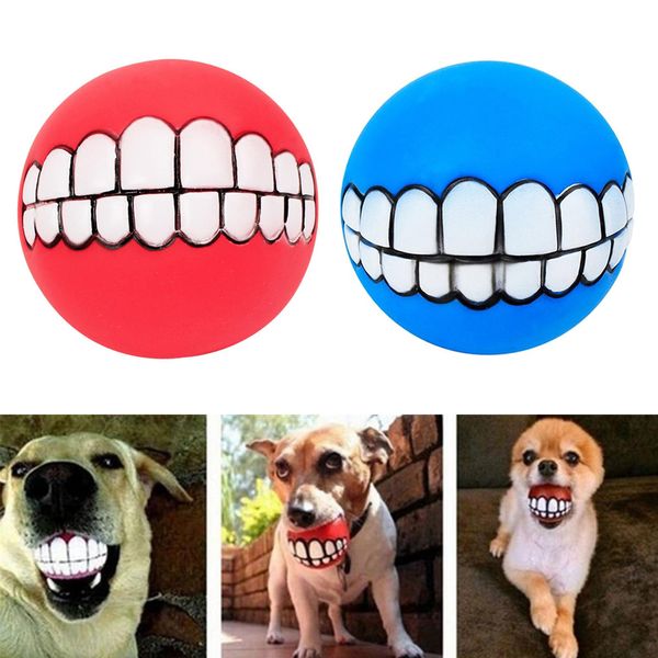 

2 pcs vinyl dog squeaky sound fetch ball pet training toy, dia9cm blue & red