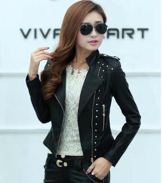 

women spring and autumn business english new style boutique personality european and american large size leather coat / m-2xl, Black