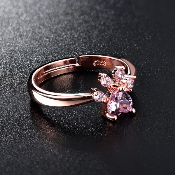 

pink crystal opening adjustable ring cute bear claw cat claw rose gold ring female romantic wedding cz love gift jewelry, Slivery;golden