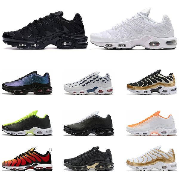 

2020 new men running shoes plus tn ultra se triple black white color flip laser hyper crimson athletic sports sneakers size 40-46, White;red