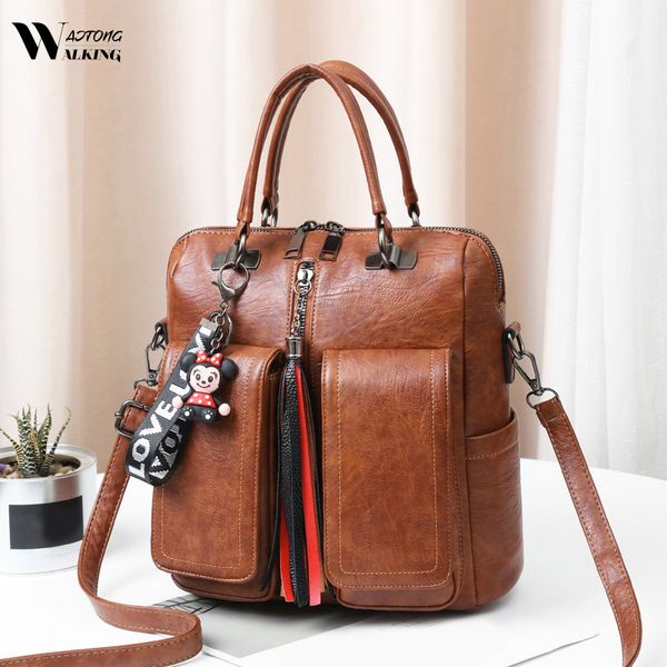 

multifunction women vintage female shoulder bags soft leather back pack ladies travel bag pack pu handbags bags mochila