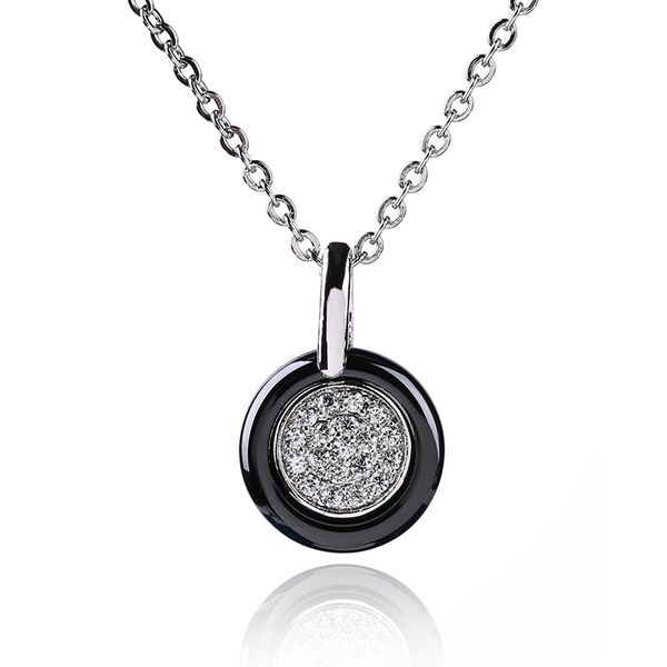 

new fashion statement necklace pendants for women ladies black white elegant round charm chain necklaces engagement jewelry gift, Silver