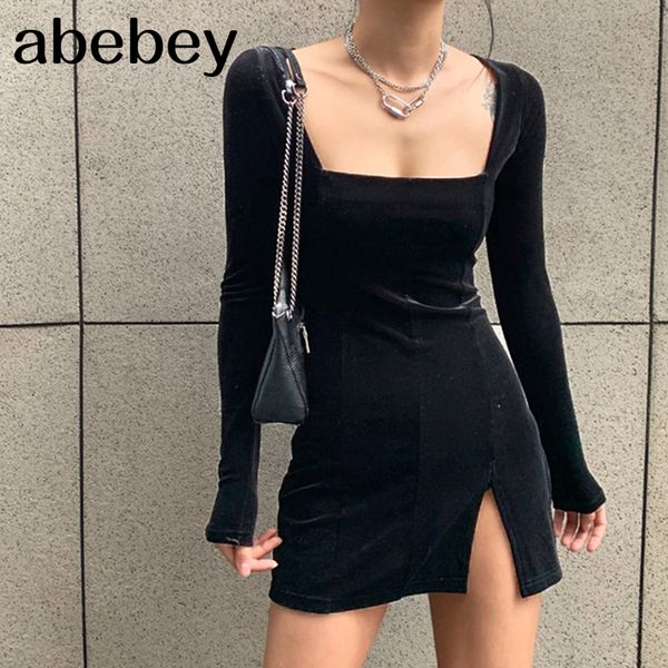 

velvet women dress bodycon modis soild autumn winter 2019 elegent split femme dresses party long sleeve gothic clothes, Black;gray