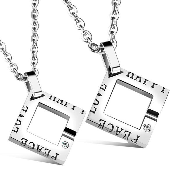 

couple necklace titanium stainless steel square pendant lover jewel silver color wedding anniversary valentine christmas gift men necklace
