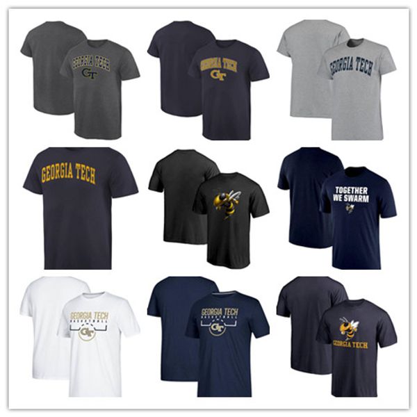 

georgia tech yellow jackets summer round collar t shirt 100 year national championship anniversary short sleeve tee shirt, Gray;blue