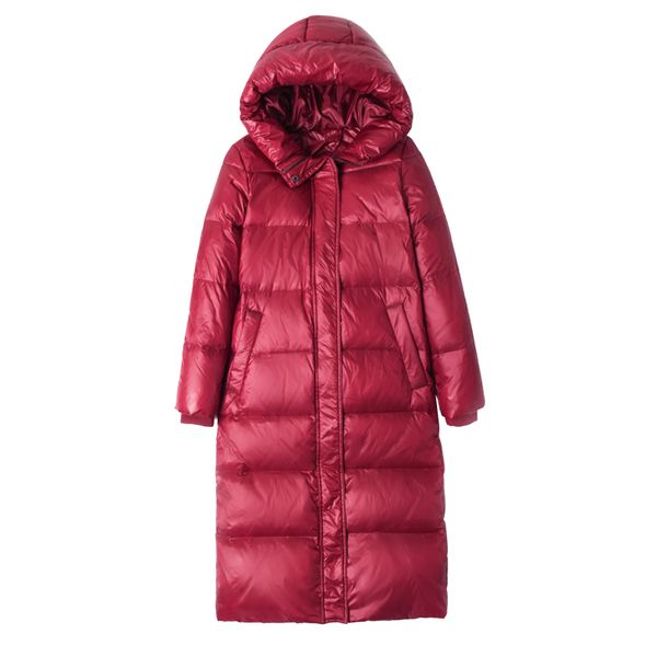 

women hooded down jacket 2019 winter white duck down warm coat jacket solid color plus size long thick coat outerwear female, Black