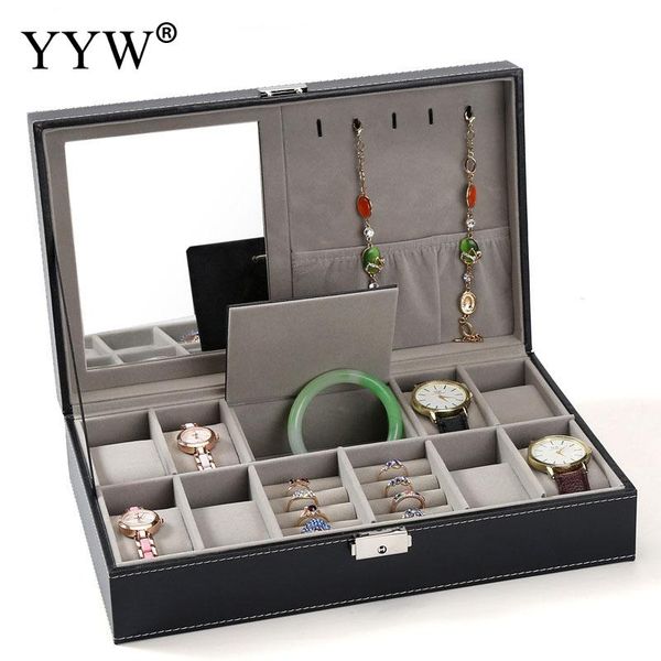2019 Jewelry Box Storage Organizer Case With Mirror Inside Velvet Cloth Bracelet Ring Earring Display Locked Watch Boxes From Dushiwatch