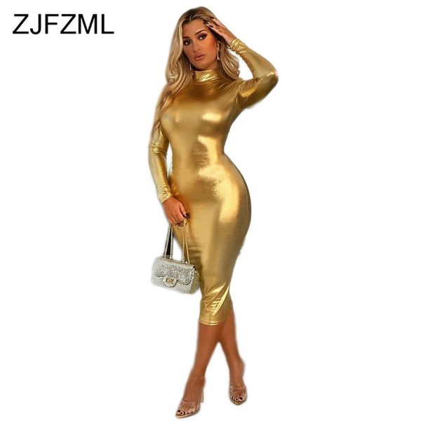 

gold silver color club party dress women high necked long sleeve bandage dress autumn winter high waist package hip dresses, Black;gray