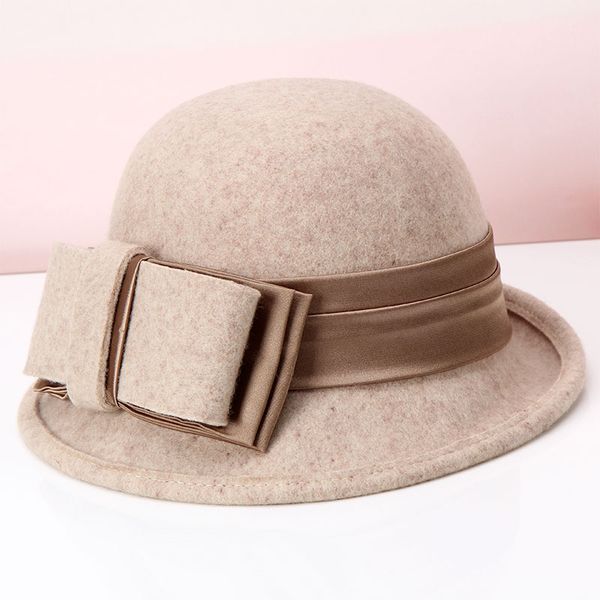 

lady fedoras wool hat female autumn winter british retro bow hats students leisure basin cap wool felt hat fisherman cap b8964, Blue;gray