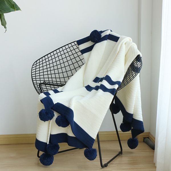 

130x160cm new ruffle knit blanket blanket cotton soft towel blue strip sofa cover summer home use wholesale fg809