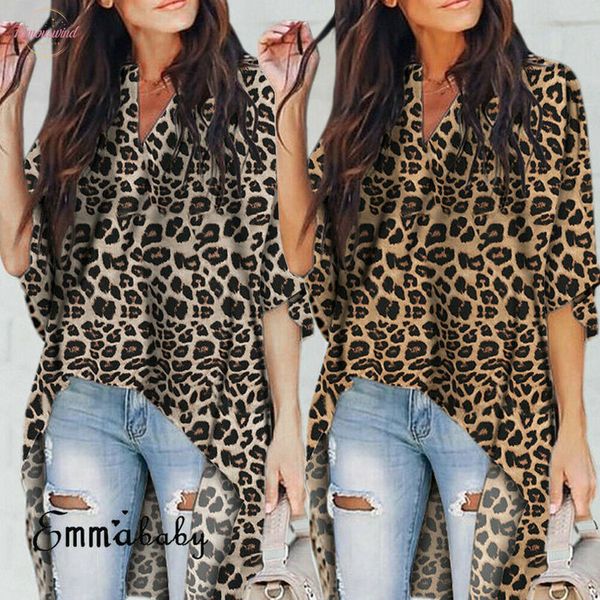 

new women ladies fashion casual summer blouse short sleeve leopard print loose tunic blouse plus size, White