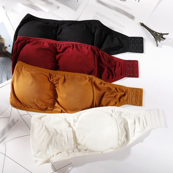 

padded bra bralette bras strapless bras for women modal solid colour padded bra seamless back hooked lingeries bralette bh sujetador, Red;black