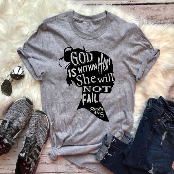 

women fashion casual cotton slogan goth t shirt god is within her she will not fail psalm bible verse tee christian graphic, White