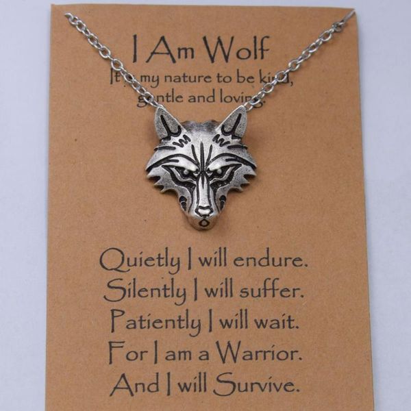 

norse viking wolf necklace with wolf card men gift, Silver