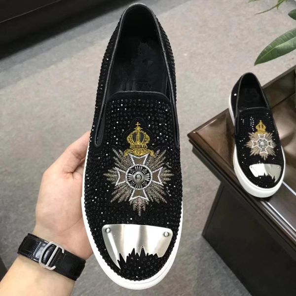 

spring leather shoes men loves sequin men shoes men's moccasins loafers breathable gold silver casual tenis masculino, Black