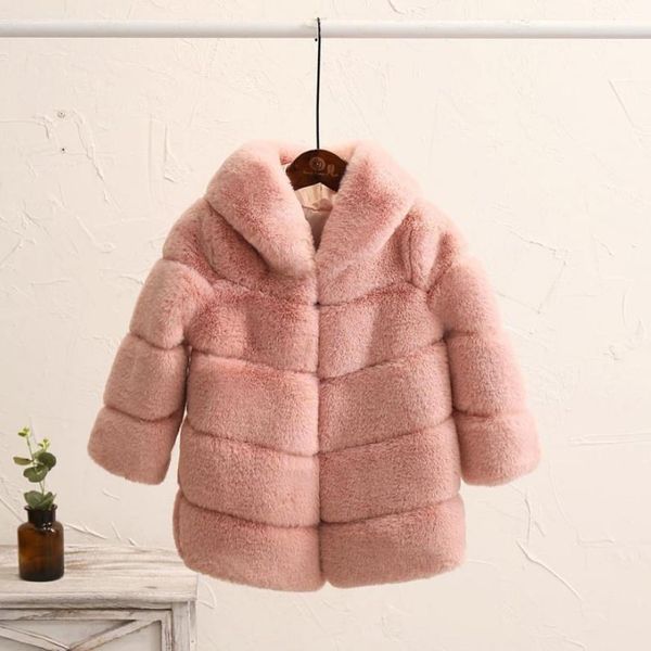 

2-8 year Children's Faux Fur Coat Imitation Rex Rabbit Fur Girls Thicker kids Clothing Baby Winter warm Hooded Overcoat Y13