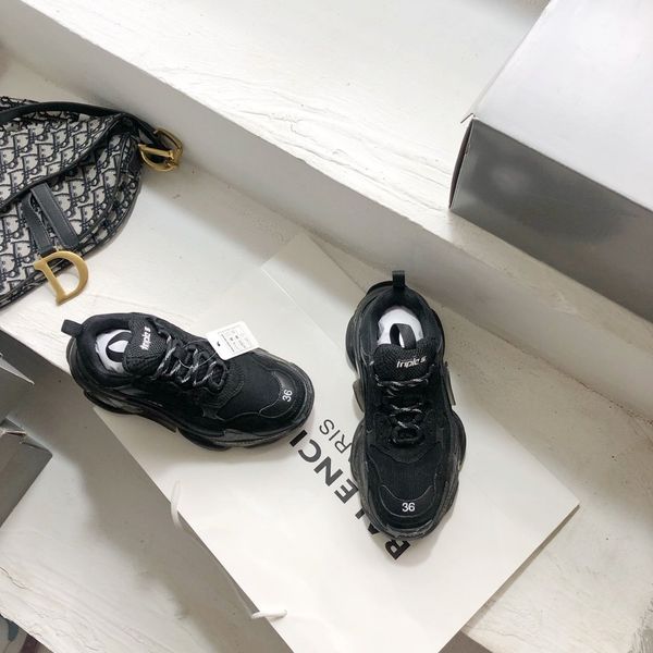 

original fashion luxury platform men's and women's shoes wild vintage triple-s transparent air cushion casual sneakers 11, Black