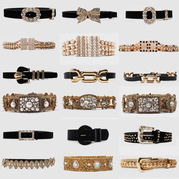 

miwens metal sparkly bow belt for women luxury pearl belly chains elegant crystal stone leather waist belts jewelry, Black;brown