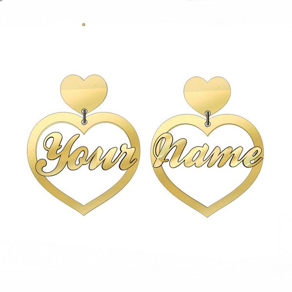 

any words )personalised acrylic laser custom heart babygirl stud earrings, Golden