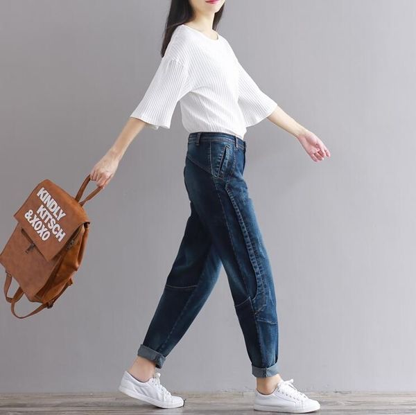 

boyfriend jeans harem pants women trousers casual plus size loose fit vintage denim pants high waist jeans women vaqueros, Blue