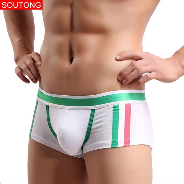 

soutong soutong men's cotton under stripe u convex pocket boxer comfortable underpants men's flat pants, Black;white