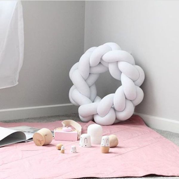 

knot cushion pillow baby sleep crib bumpers cushion plush toys twist ball braided long knot pillow protector newborns