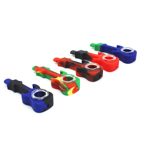 Guitar em forma de silicone fumar tubos criativos mini tubo de erva com tigela de vidro acessível 11cm