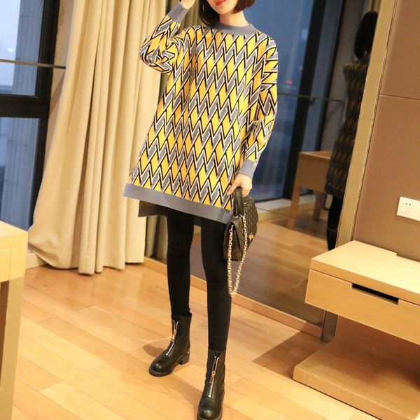 

2020 new spring casual knitted sweater women winter sweater tricot pullover o-neck loose print long sweaters jumper womens, White;black