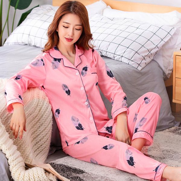 

new arrival 2020 spring summer pajamas for women cotton made casual lapel pyjamas for girl loosse comfortable home suits, Black;red