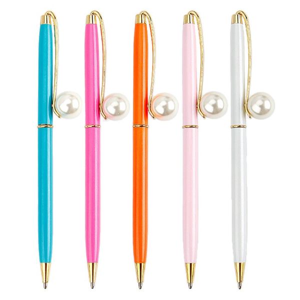 

0.7mm imitation pearl metal ballpoint pen signature writing pens school office l41e, Blue;orange