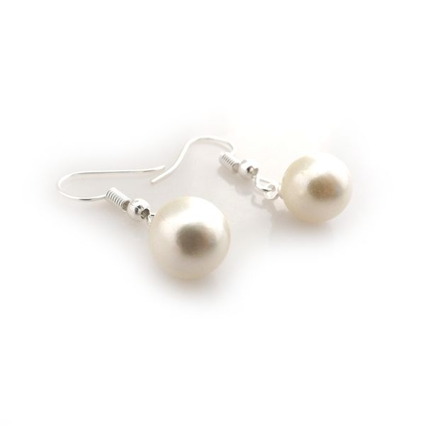 

24 pairs 10mm beige color imitation pearl drop earrings for girls, Silver