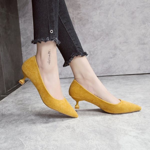 

med kitten heel shoes pointy toe slip on women casual formal all match pumps female spring autumn heels shoes 4.5 cm, Black