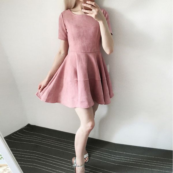 

2019 new fashion summer women slim a-line dress b o-neck short sleeve pink blue zippers, Black;gray
