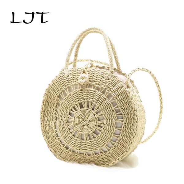 

ljt round straw bag disc hollow paper rope weaving grass bag ins style travel summer circle bohemia beach handbags femme sac