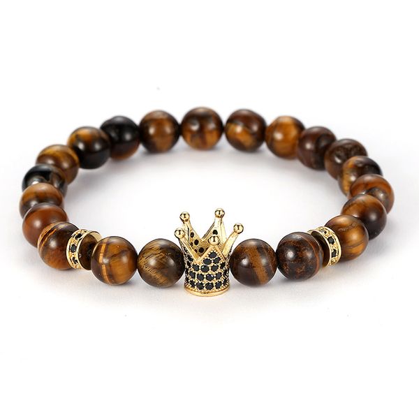 

new arrivalrose crown beaded bracelet brown natural stone beads bracelet braceletfor men women friend charm strand jewelry, Black