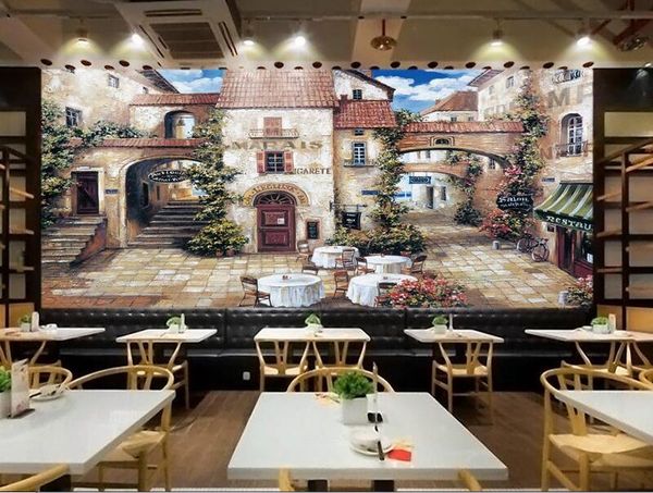 

wdbh 3d wallpaper custom p hand-painted beautiful european cafe town street view decor room 3d wall murals wallpaper for walls 3 d