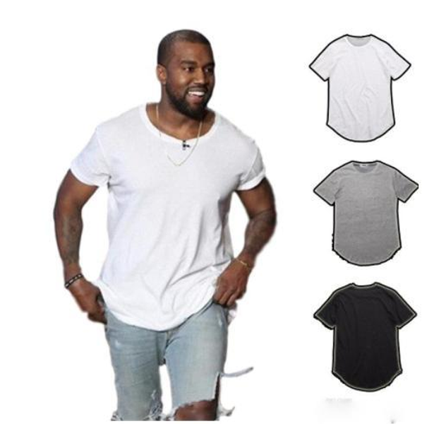 

kanye west расширенная тенниска мужская одежда изогнутые хем длинные линии топы тис hip hop urban blank justin bieber shirts3981 #, White;black