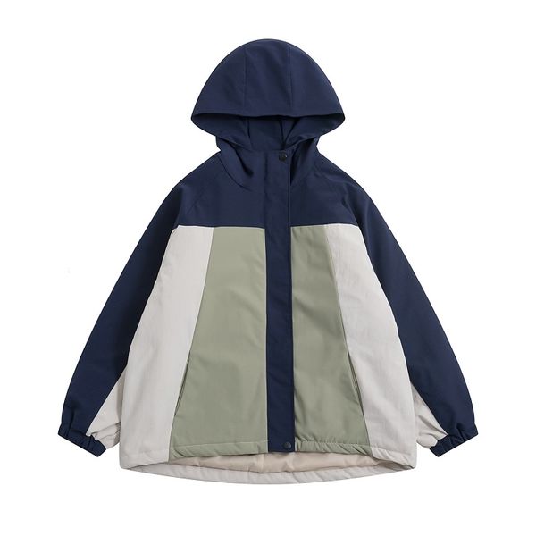 

women's fashion three color blocks women hooded 2019 autumn jackets zipper loose outwears coats thick winter coat, Black